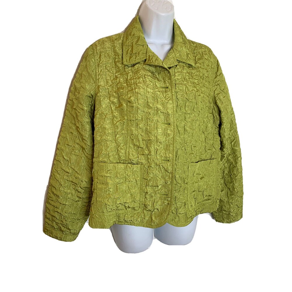 Chico's Ruched Crush Fabric Apple Green 1 M Blazer Jacket Vintage (11)